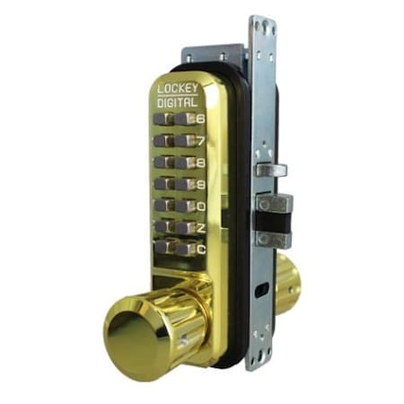 Lockey Mechanical Keyless Narrow Stile Passage Knob Lock Single Combination Bright Brass 2930-BB